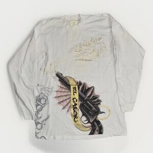 Christian Audigier Long Sleeve Graphic T-Shirt White XXXL 25x34 Y2K Streetwear